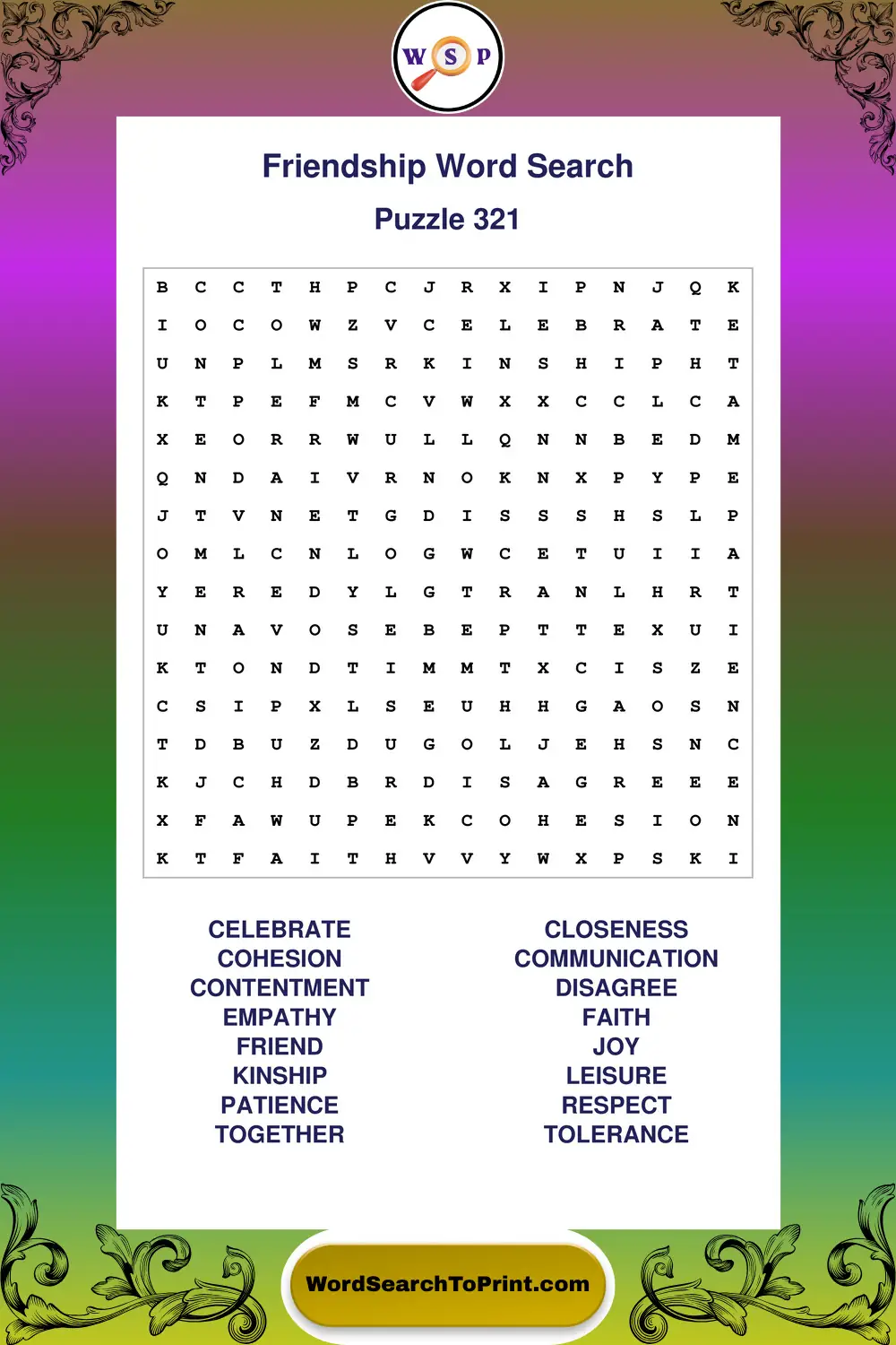 Friendship Word Search Puzzle 321