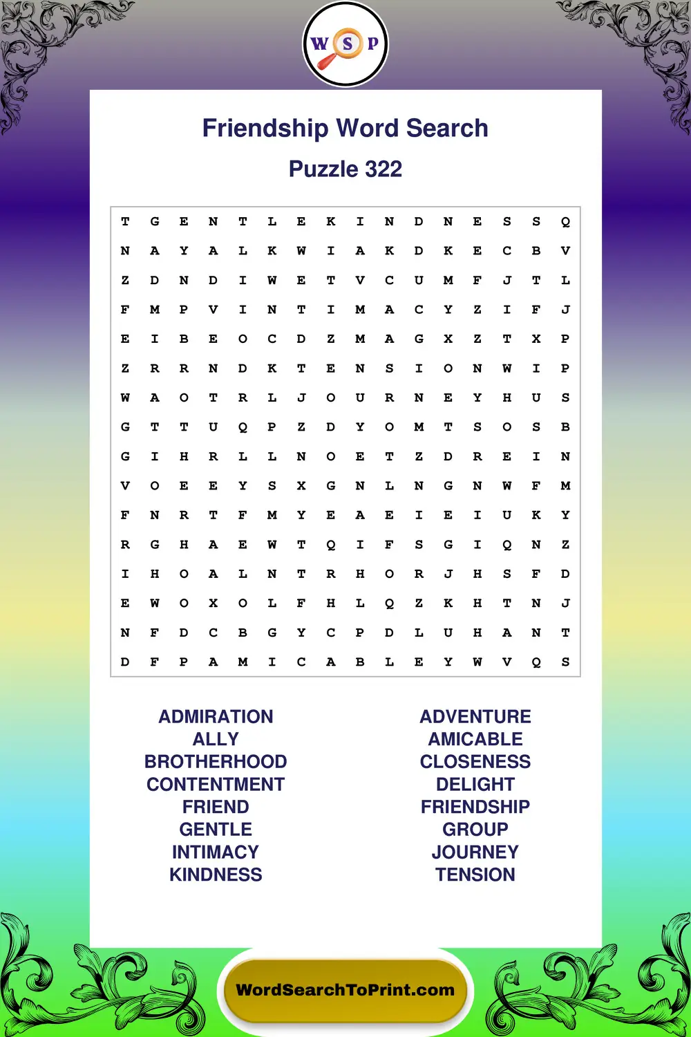 Friendship Word Search Puzzle 322