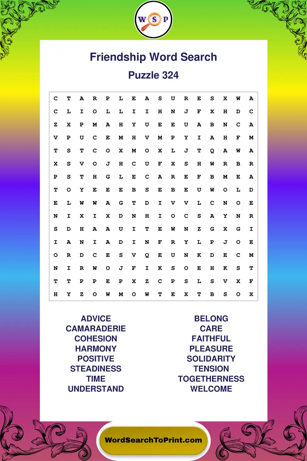 Friendship Word Search Puzzle 324