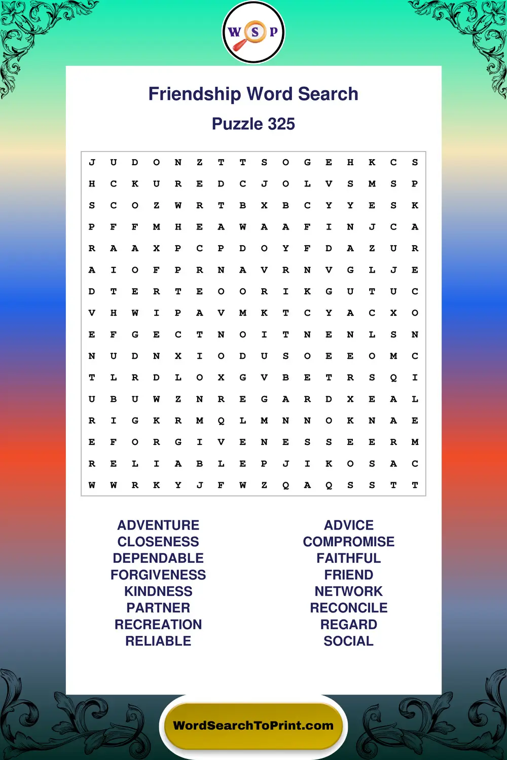 Friendship Word Search Puzzle 325