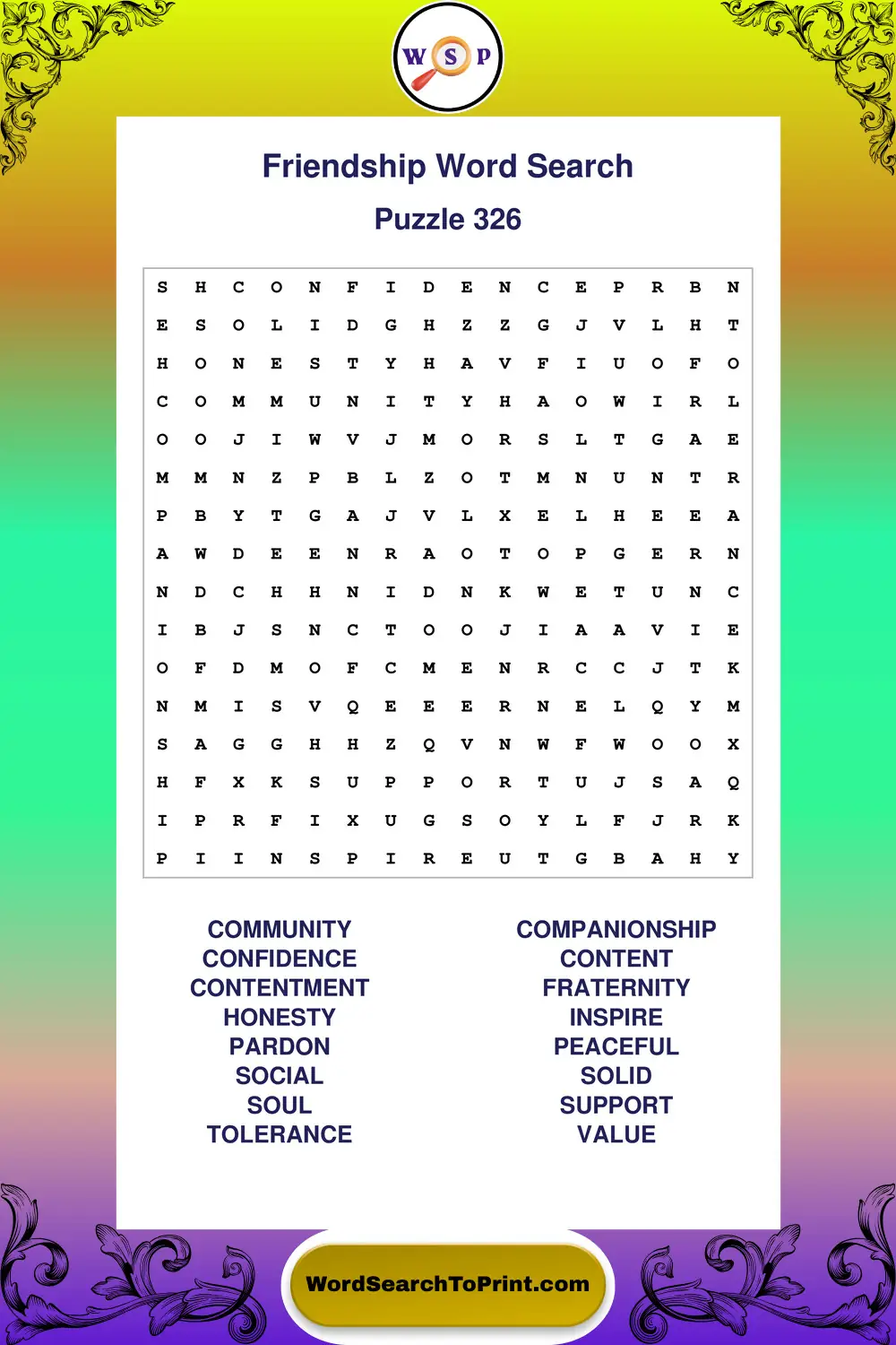 Friendship Word Search Puzzle 326