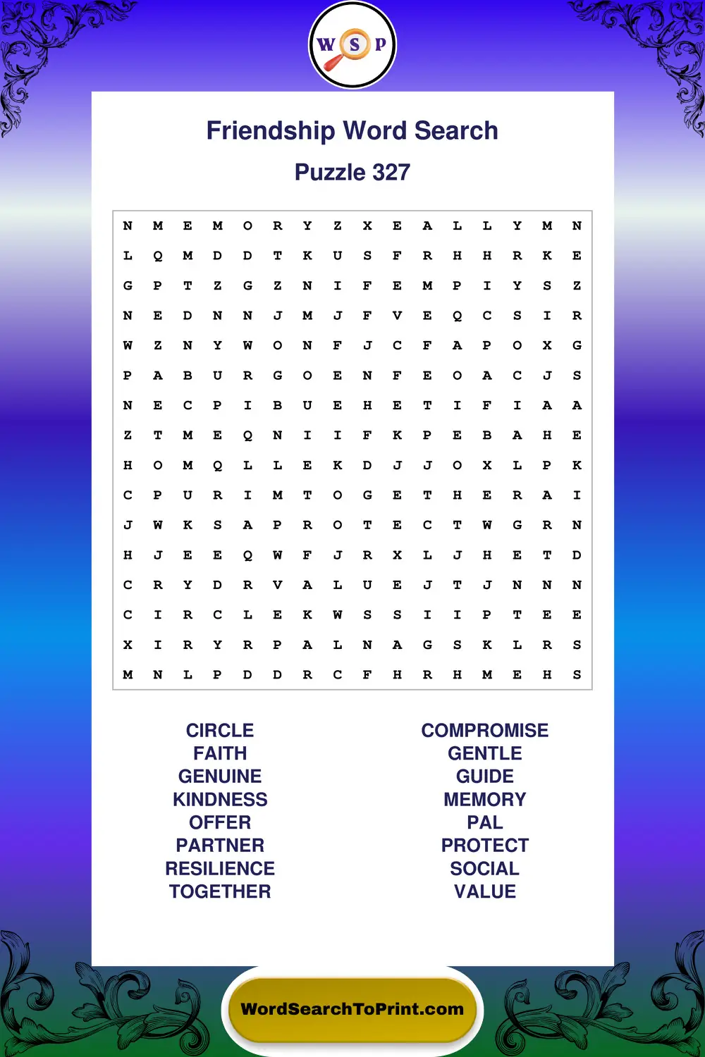 Friendship Word Search Puzzle 327