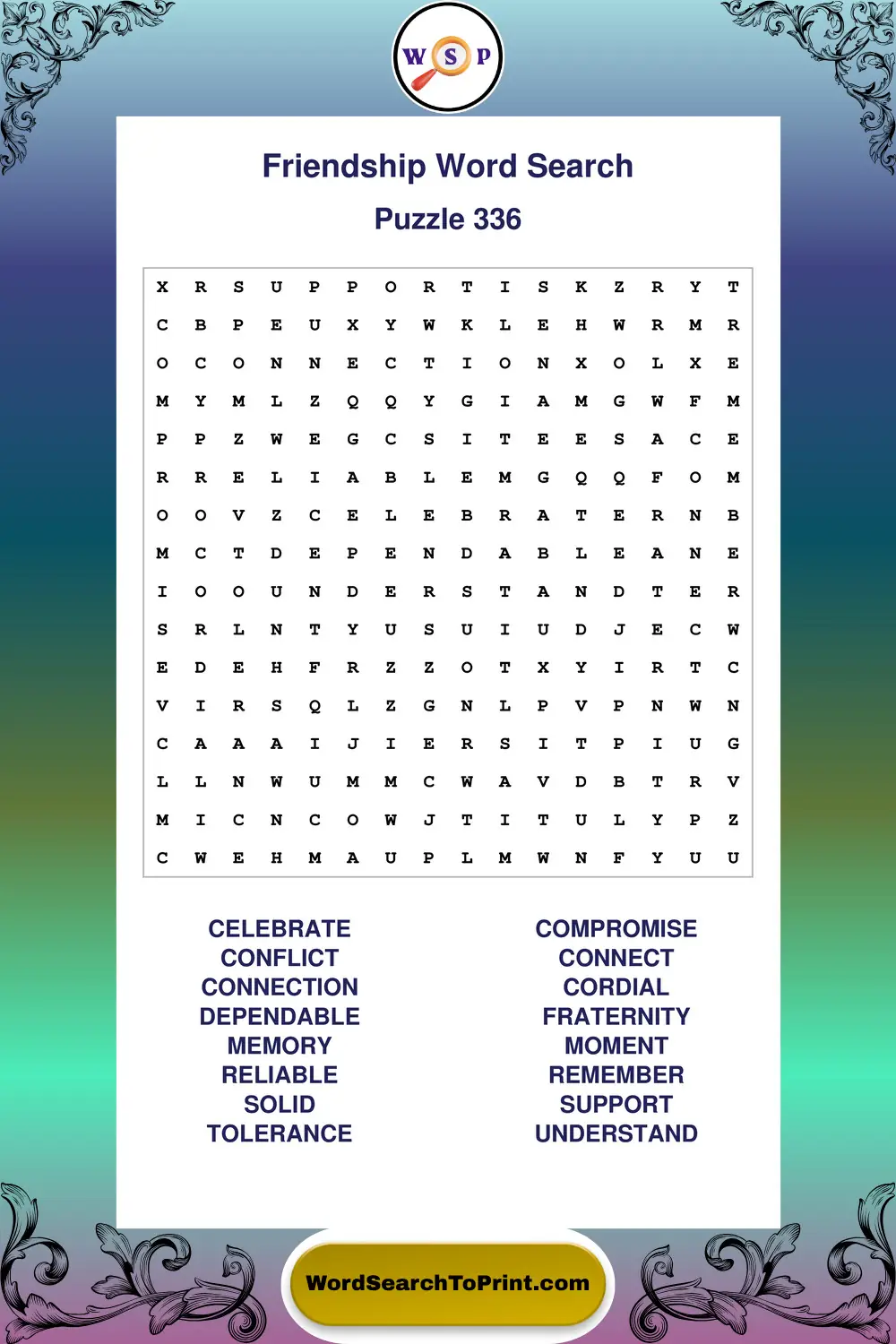 Friendship Word Search Puzzle 336