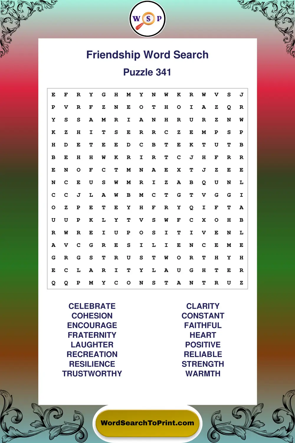 Friendship Word Search Puzzle 341