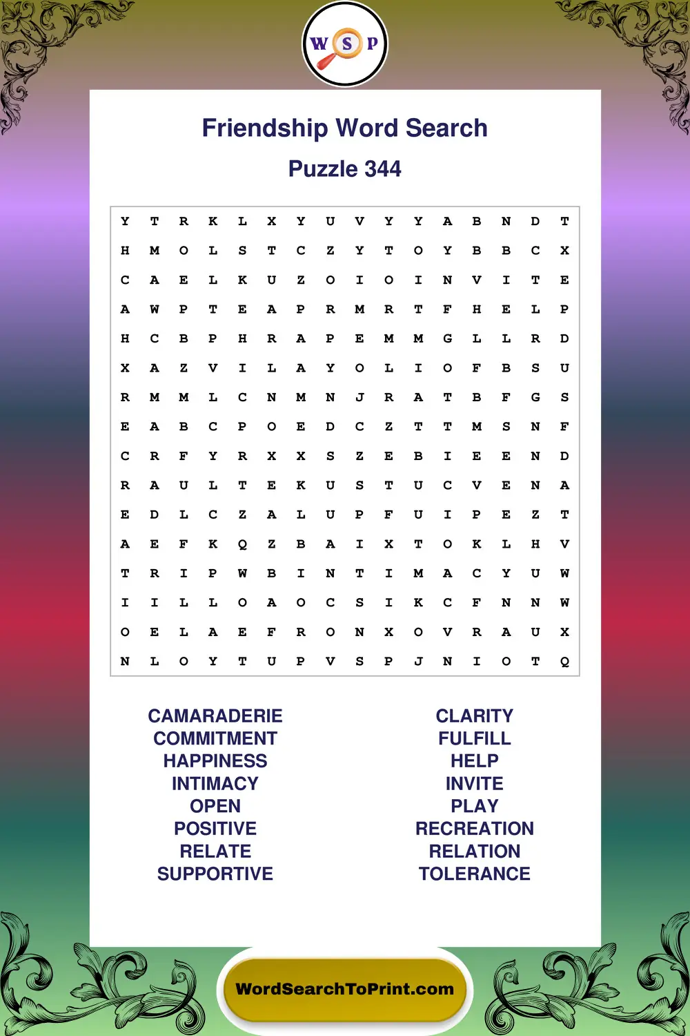 Friendship Word Search Puzzle 344