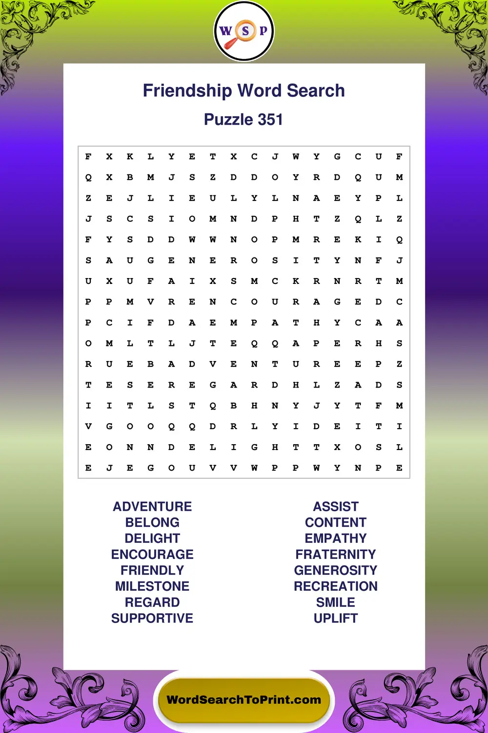 Friendship Word Search Puzzle 351