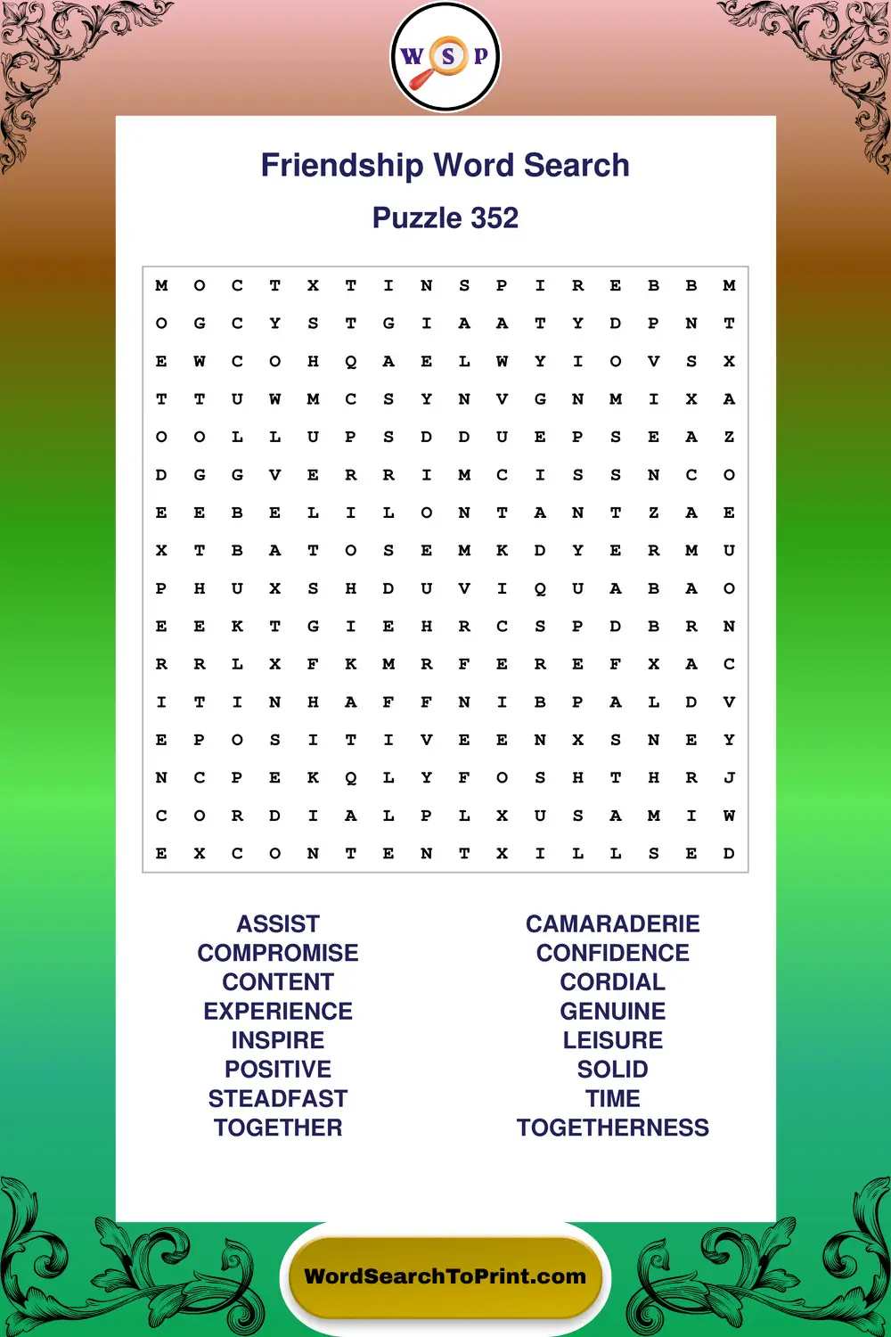 Friendship Word Search Puzzle 352