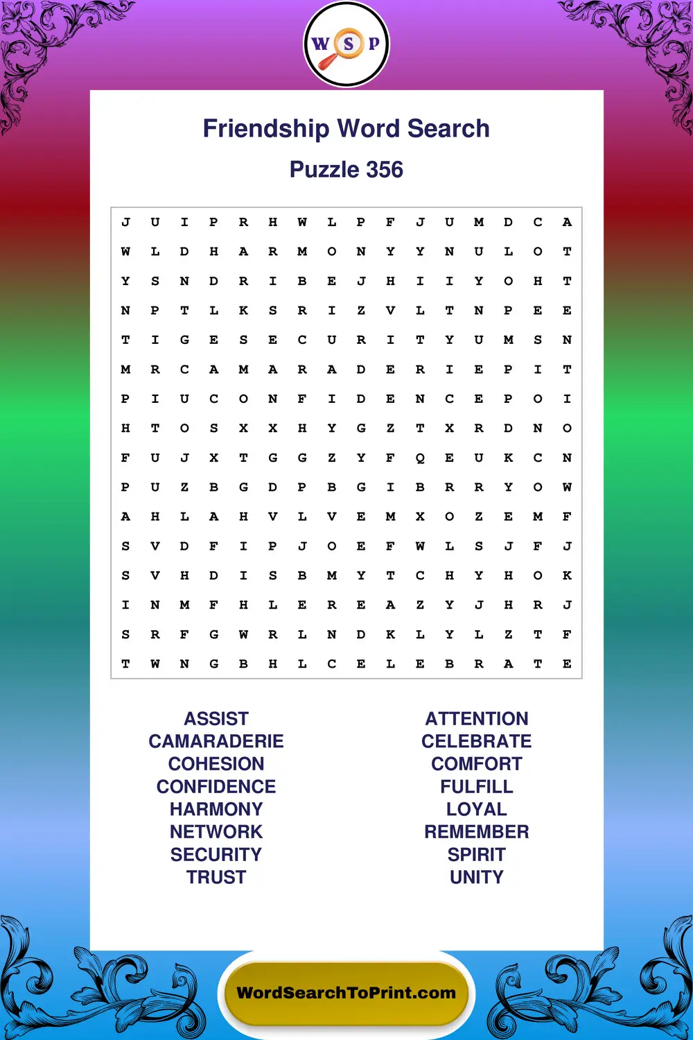 Friendship Word Search Puzzle 356