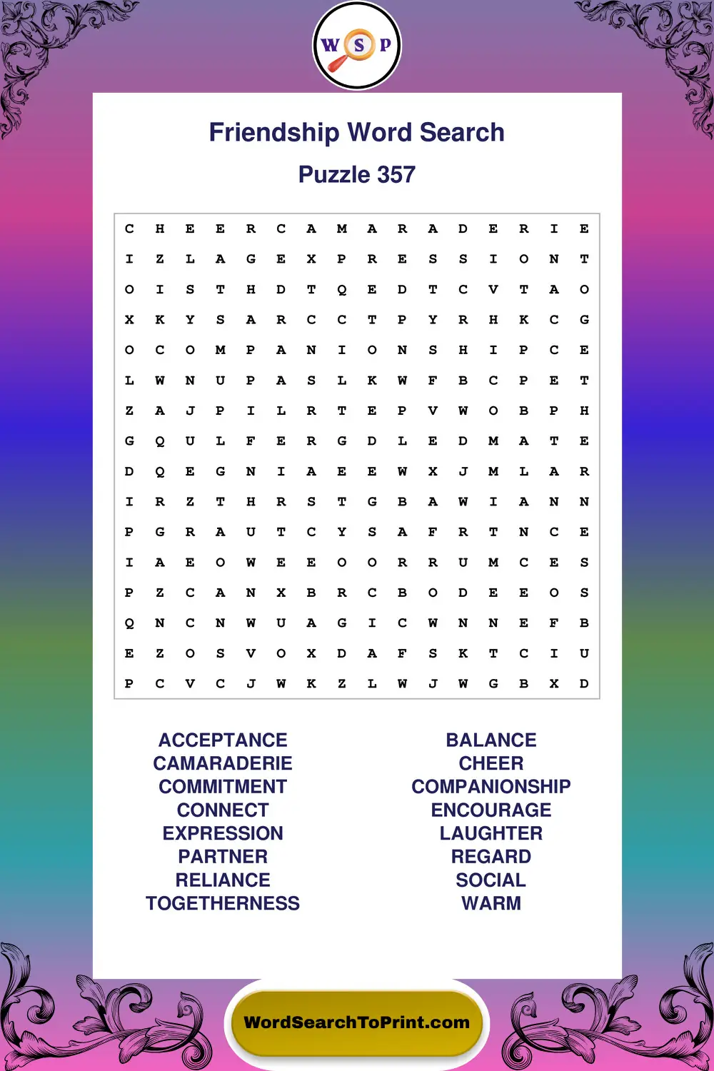 Friendship Word Search Puzzle 357