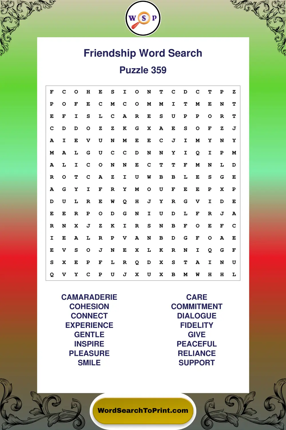 Friendship Word Search Puzzle 359