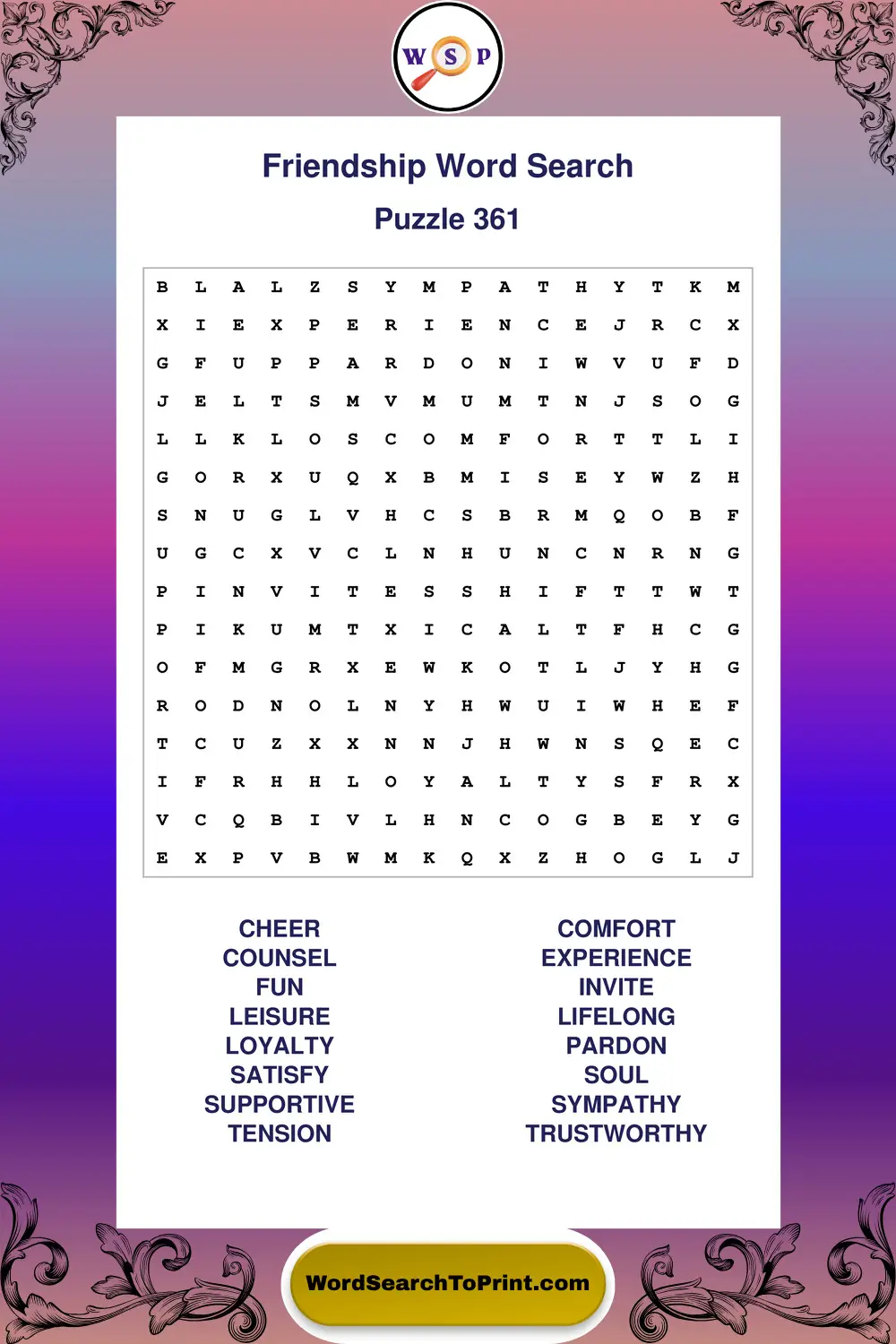 Friendship Word Search Puzzle 361