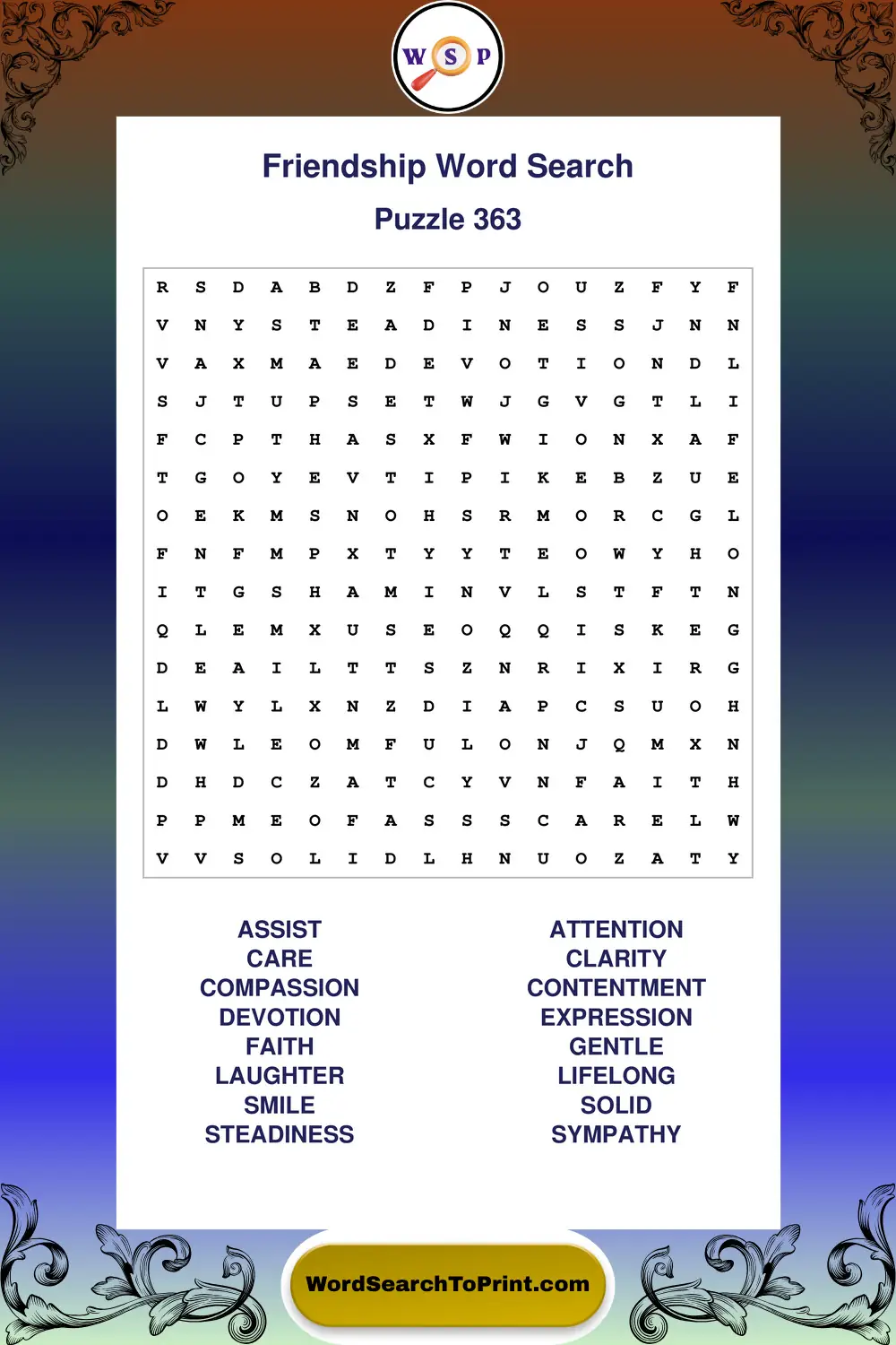 Friendship Word Search Puzzle 363