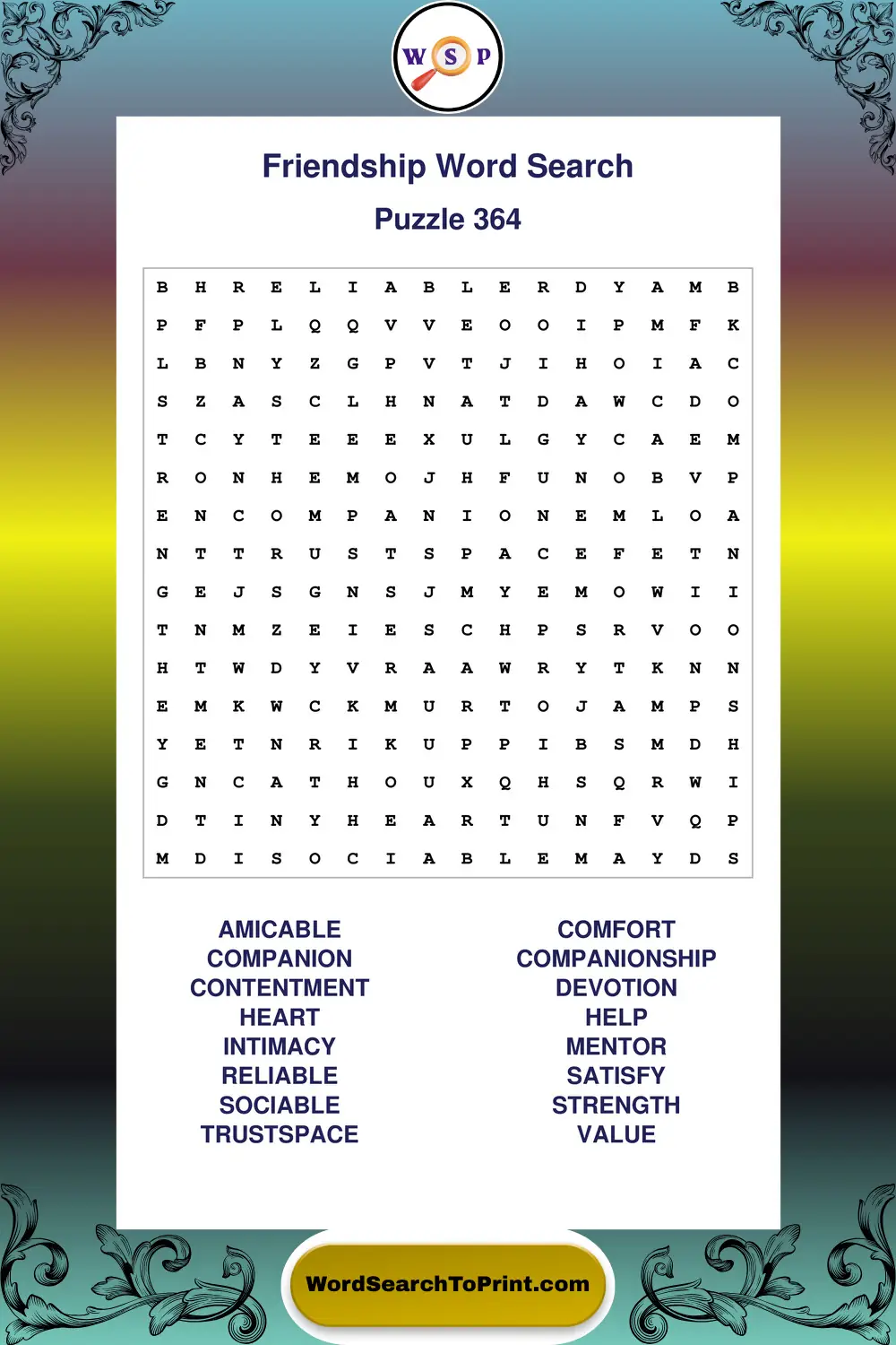 Friendship Word Search Puzzle 364