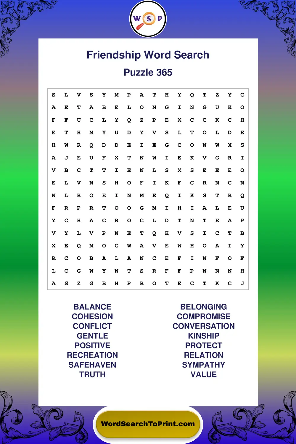 Friendship Word Search Puzzle 365