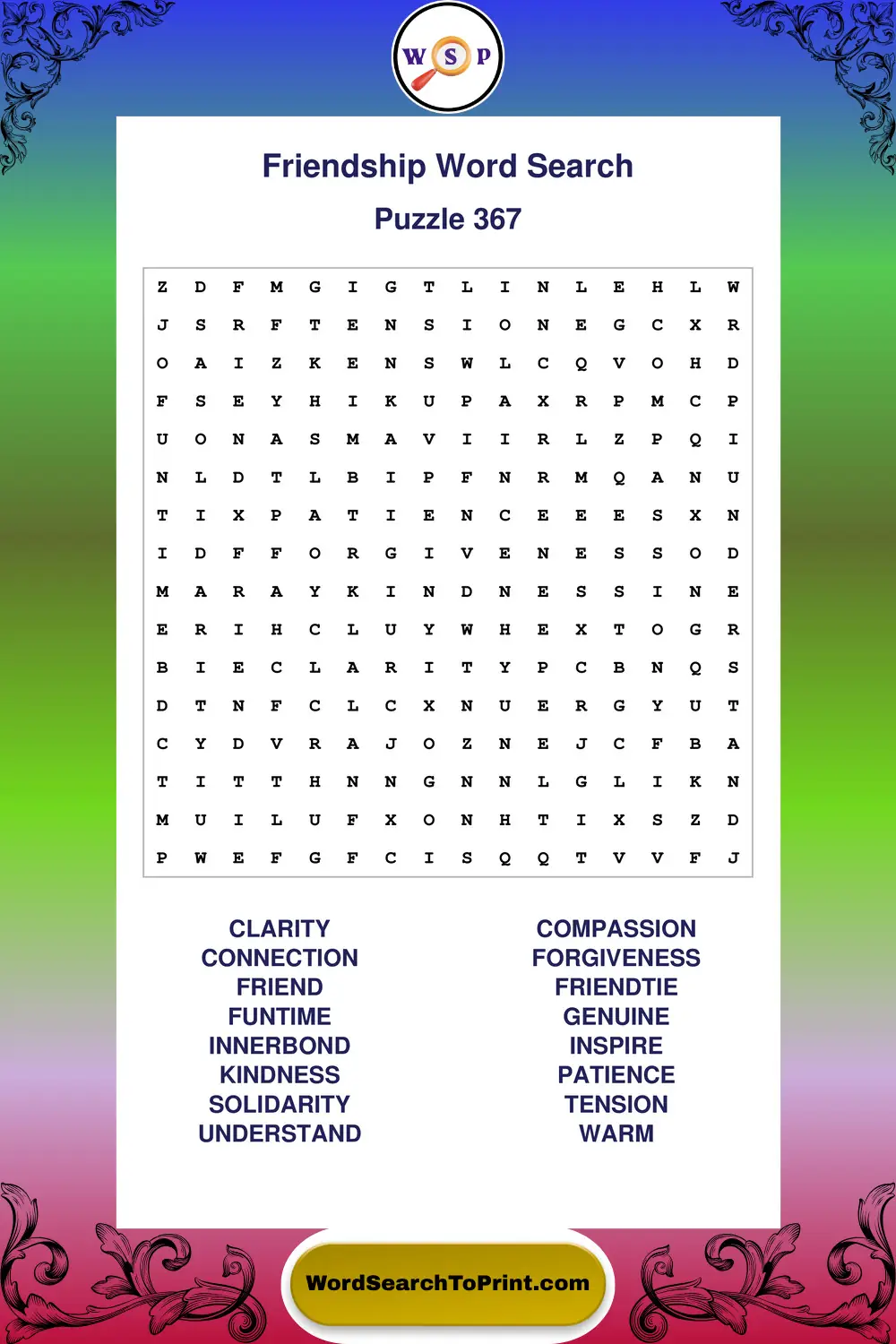 Friendship Word Search Puzzle 367