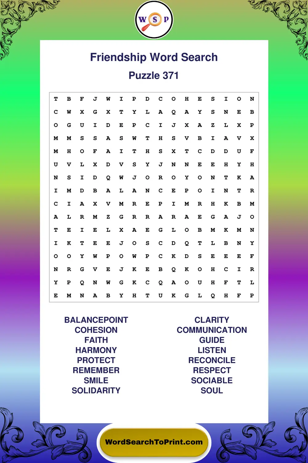 Friendship Word Search Puzzle 371