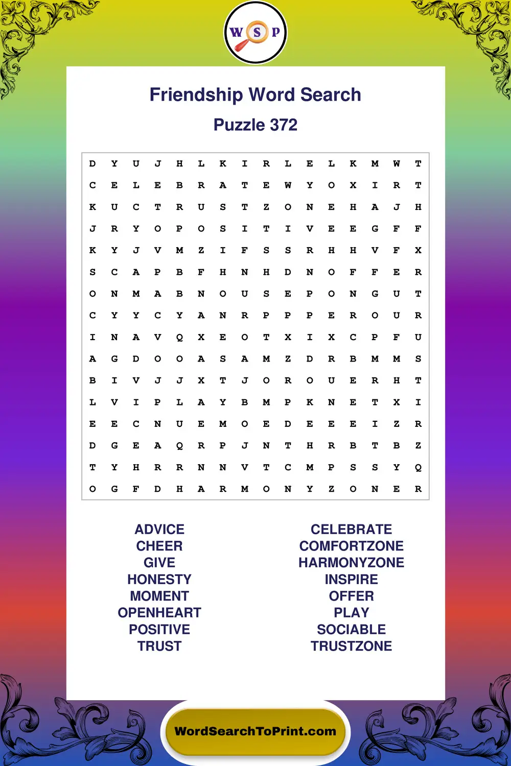 Friendship Word Search Puzzle 372