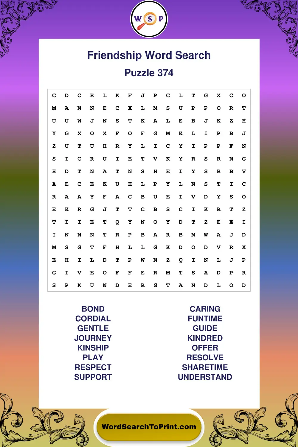 Friendship Word Search Puzzle 374
