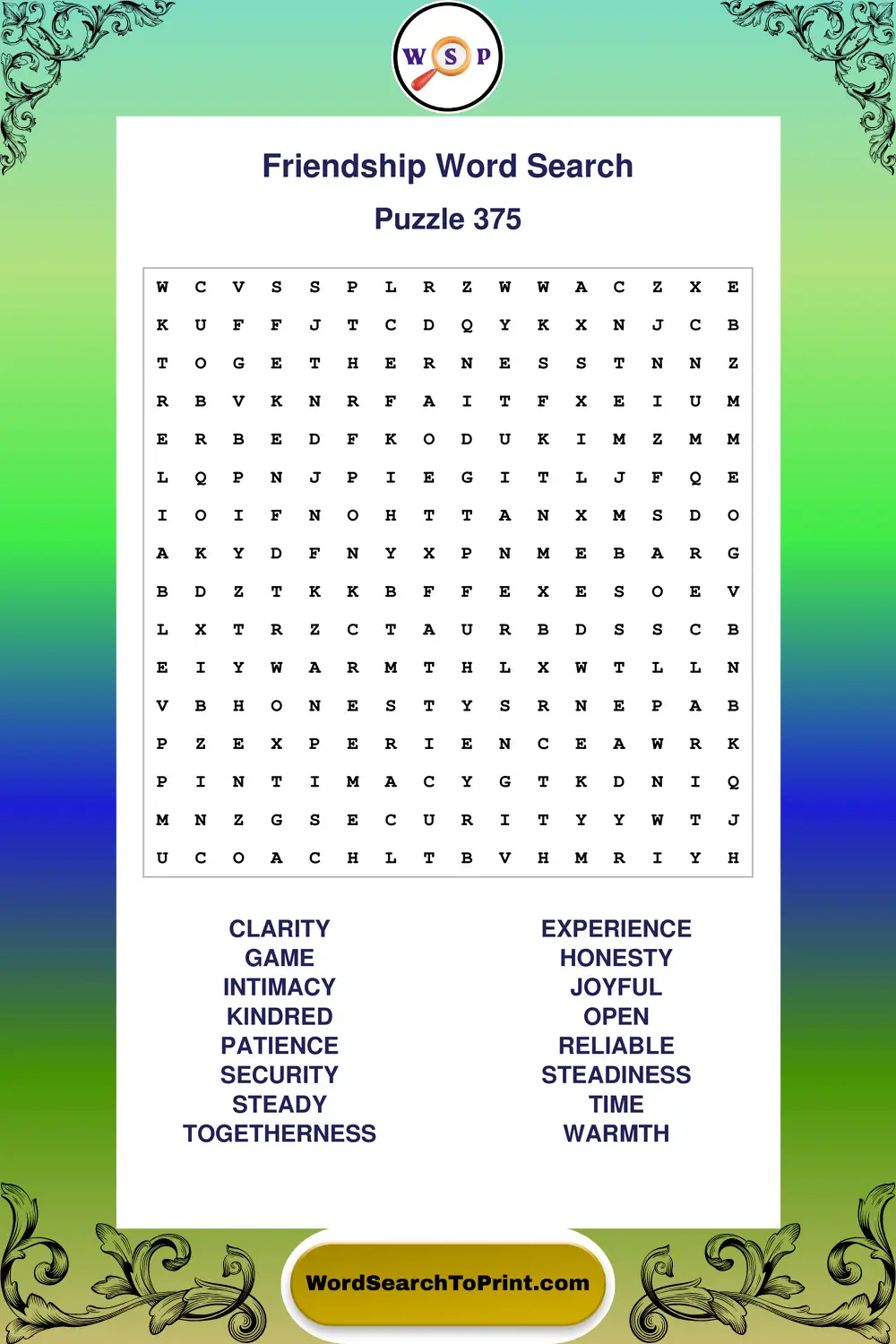 Friendship Word Search Puzzle 375
