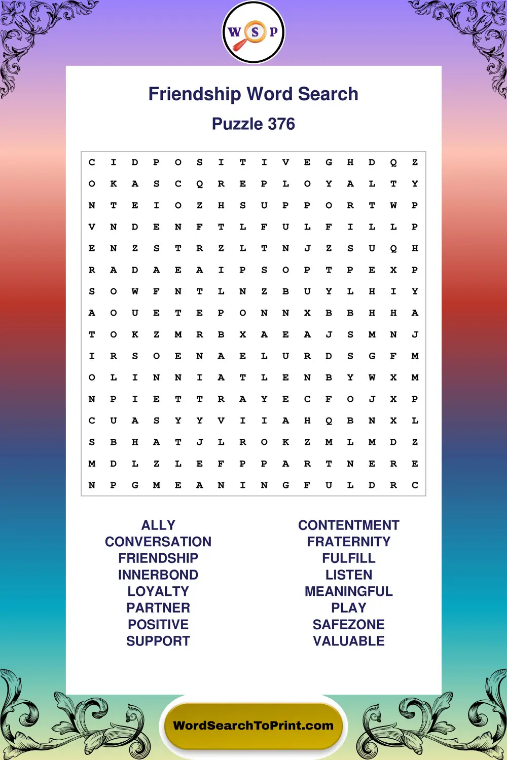 Friendship Word Search Puzzle 376