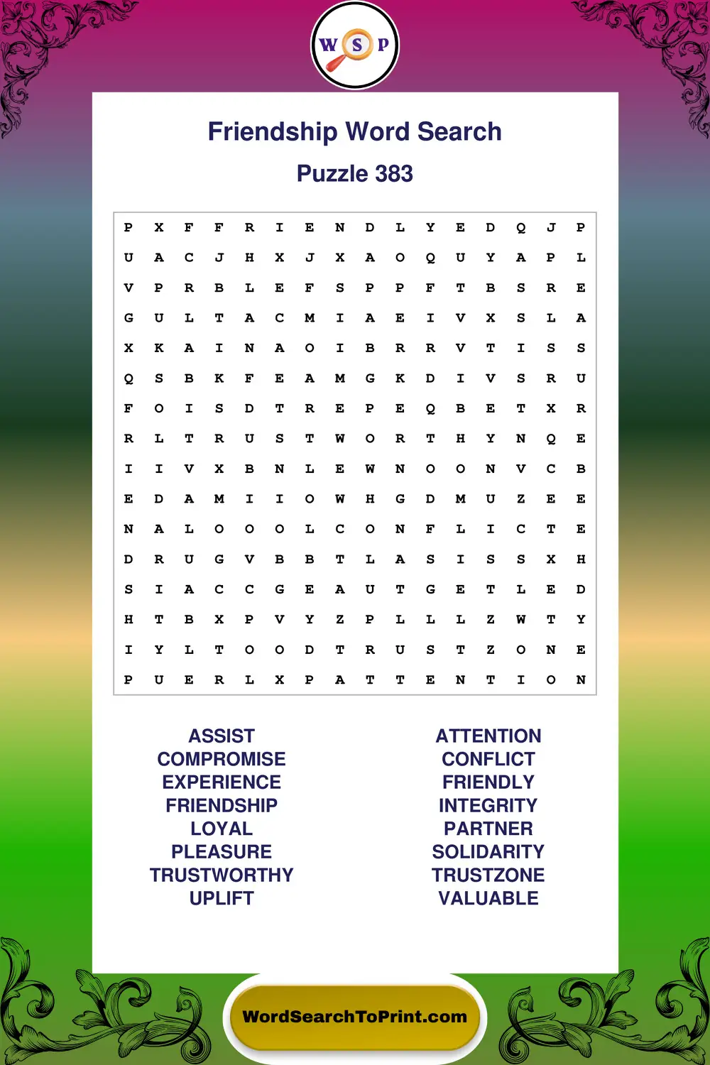 Friendship Word Search Puzzle 383