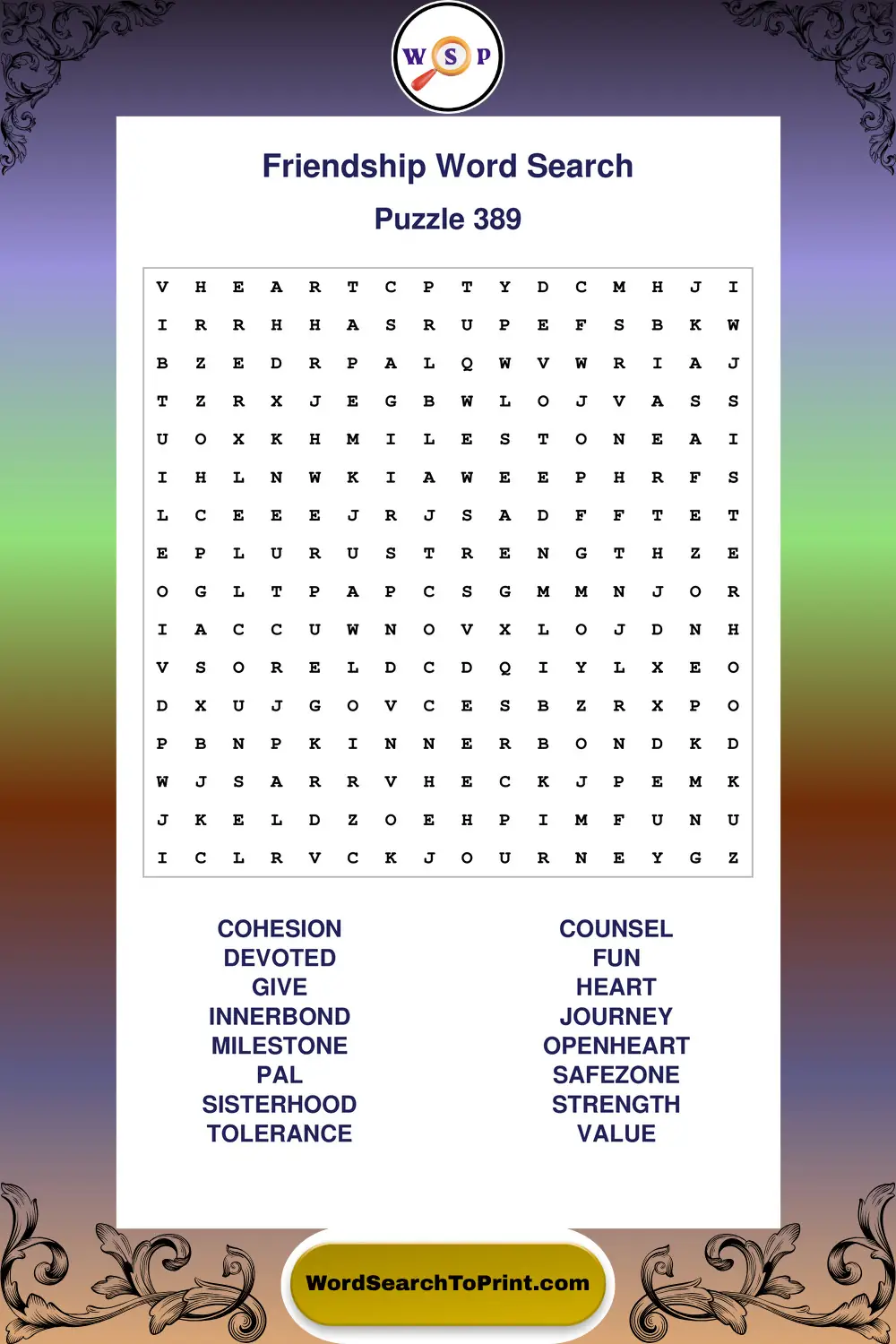 Friendship Word Search Puzzle 389