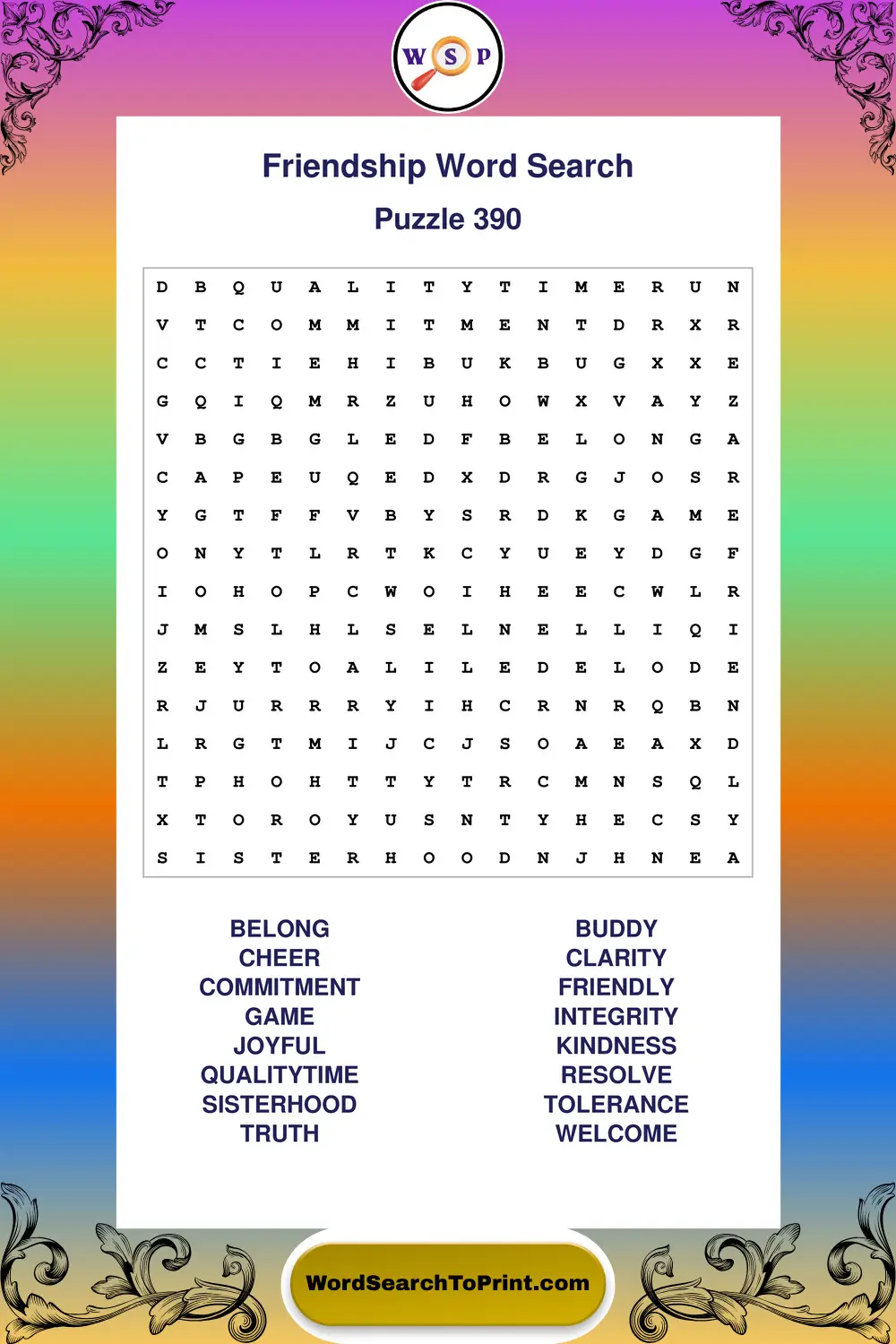 Friendship Word Search Puzzle 390