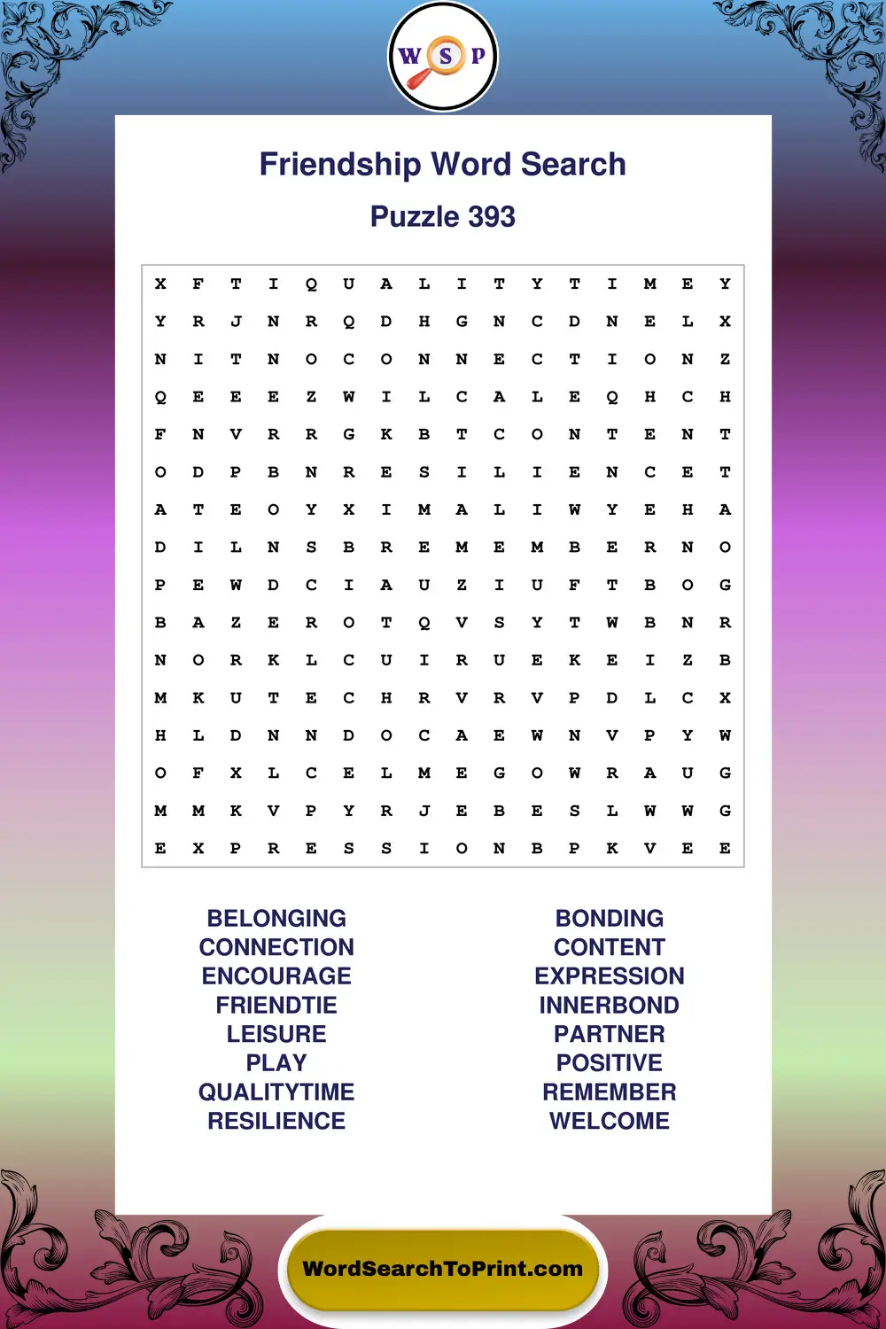 Friendship Word Search Puzzle 393