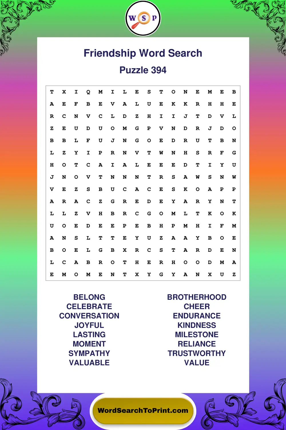 Friendship Word Search Puzzle 394