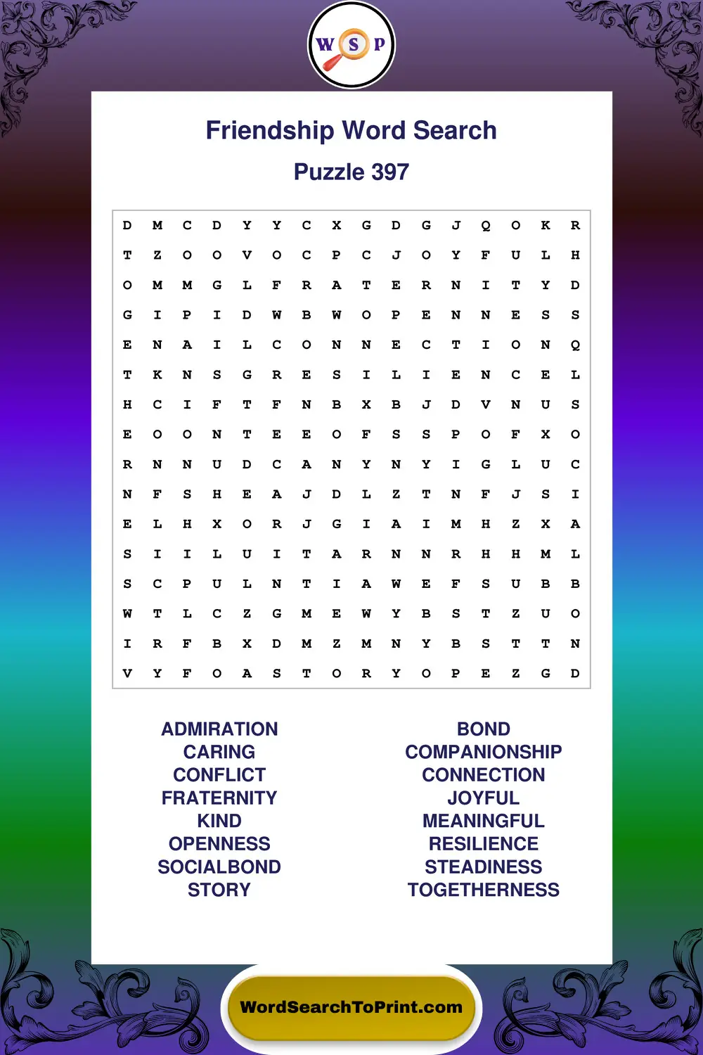 Friendship Word Search Puzzle 397