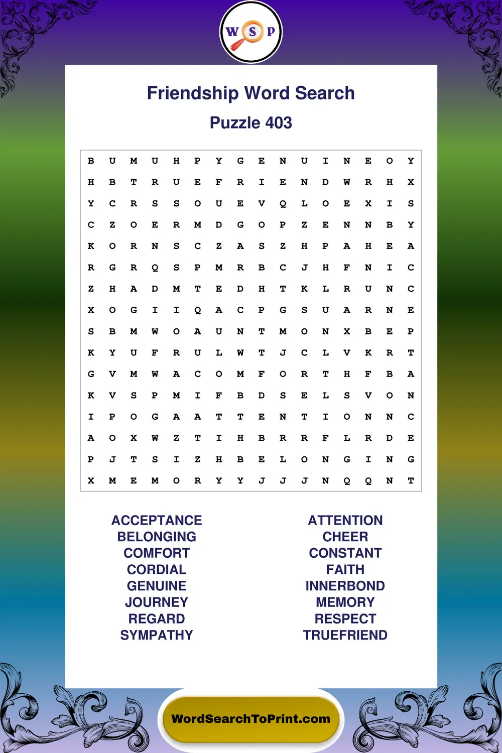 Friendship Word Search Puzzle 403