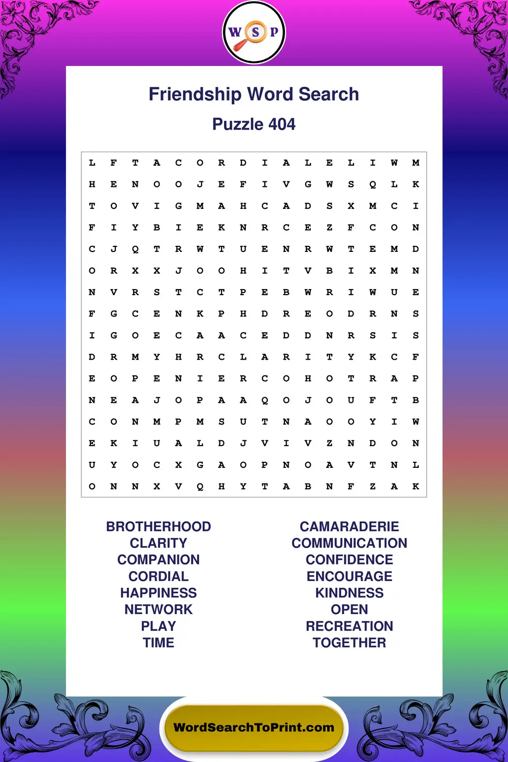 Friendship Word Search Puzzle 404
