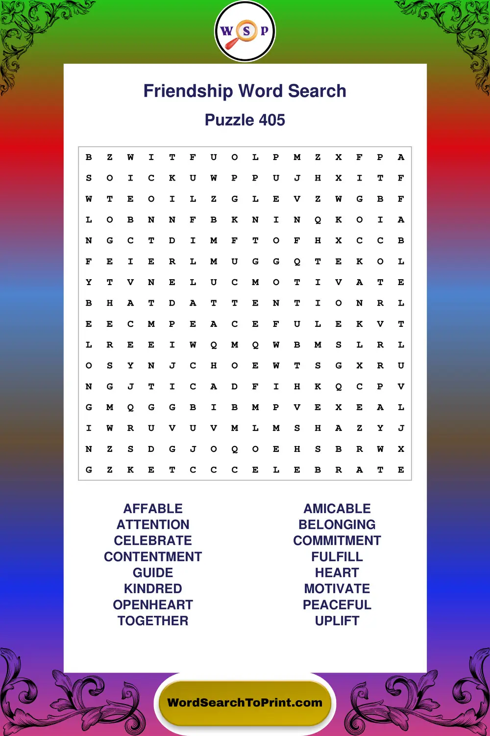 Friendship Word Search Puzzle 405