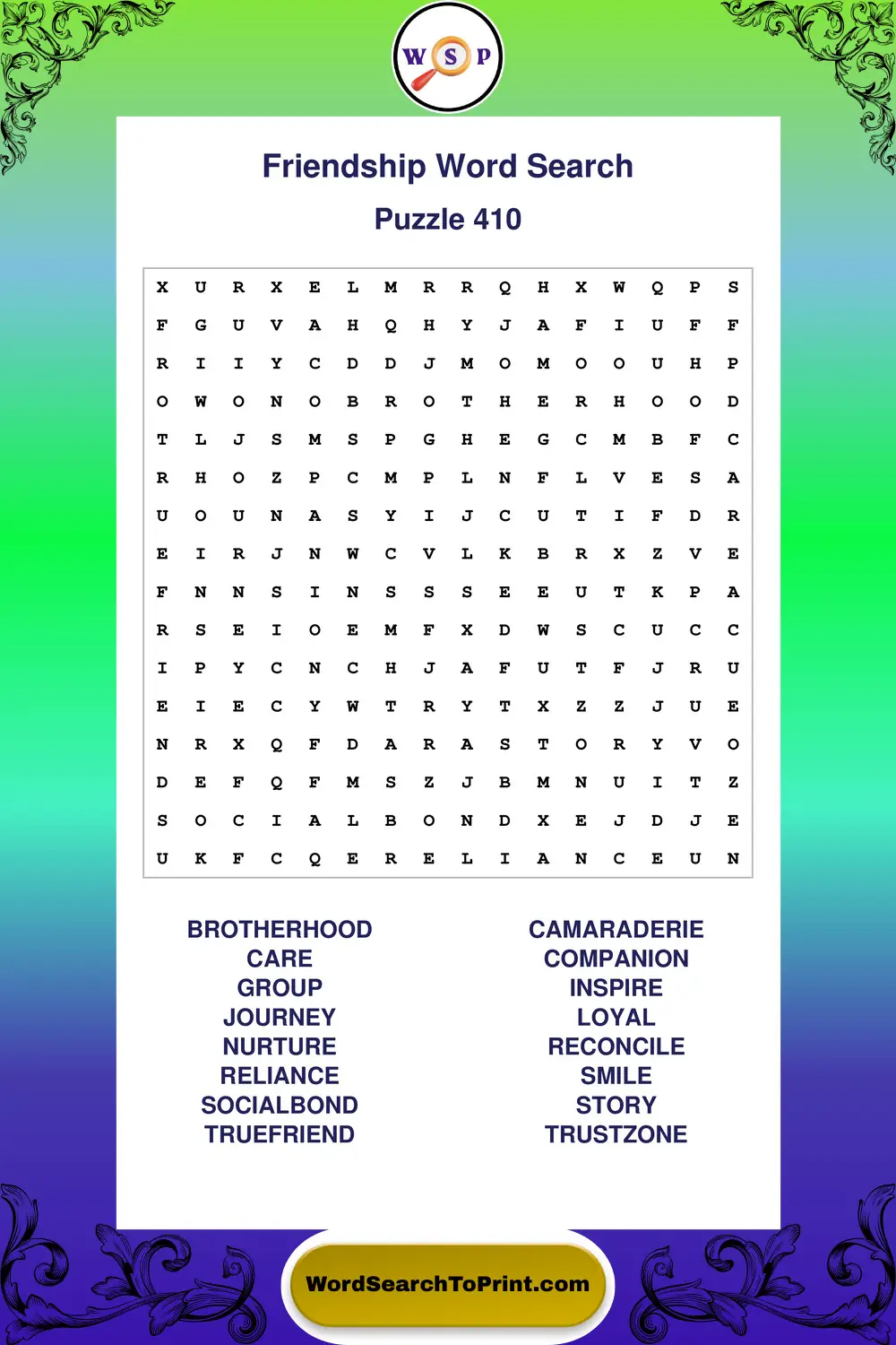 Friendship Word Search Puzzle 410