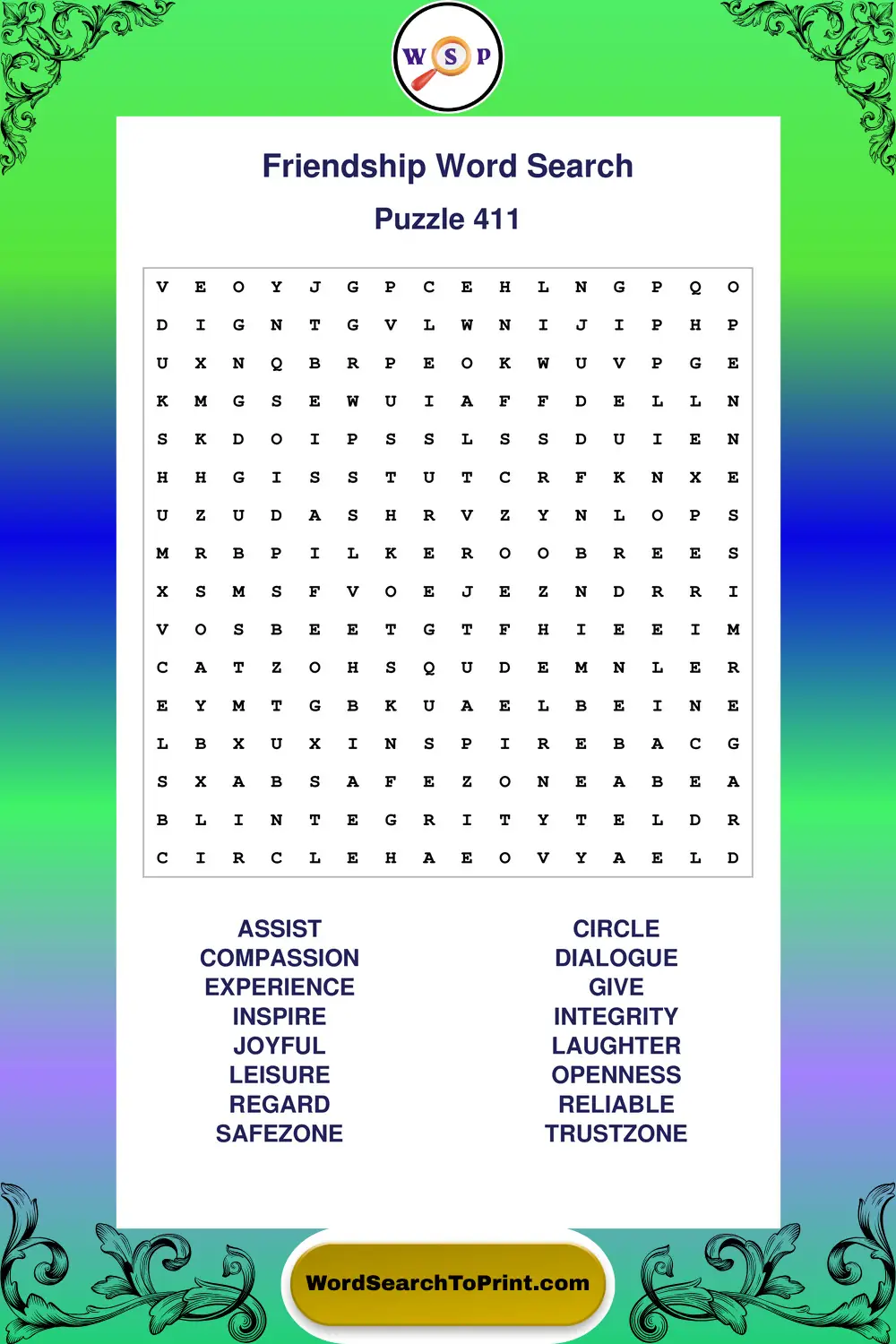 Friendship Word Search Puzzle 411