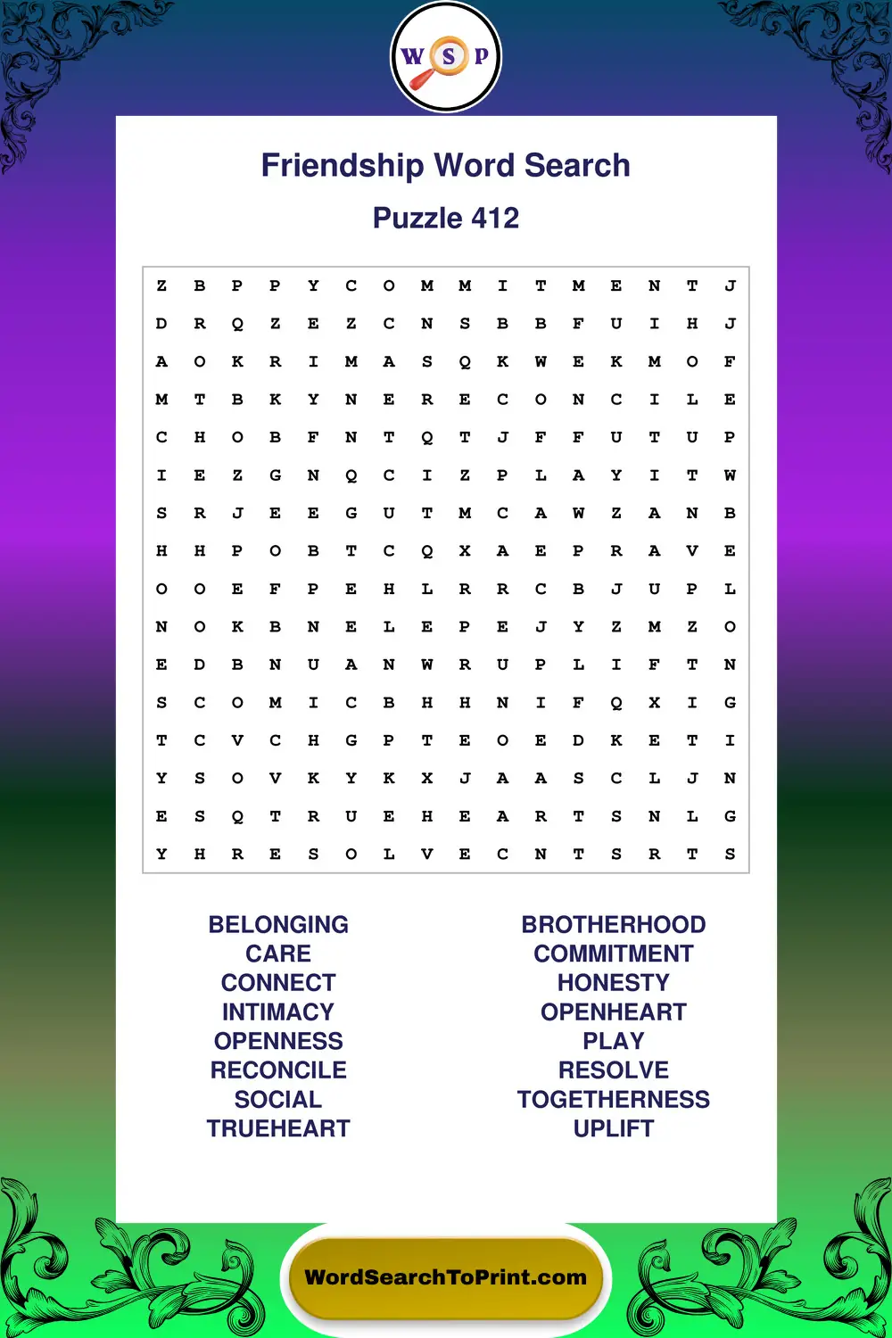 Friendship Word Search Puzzle 412