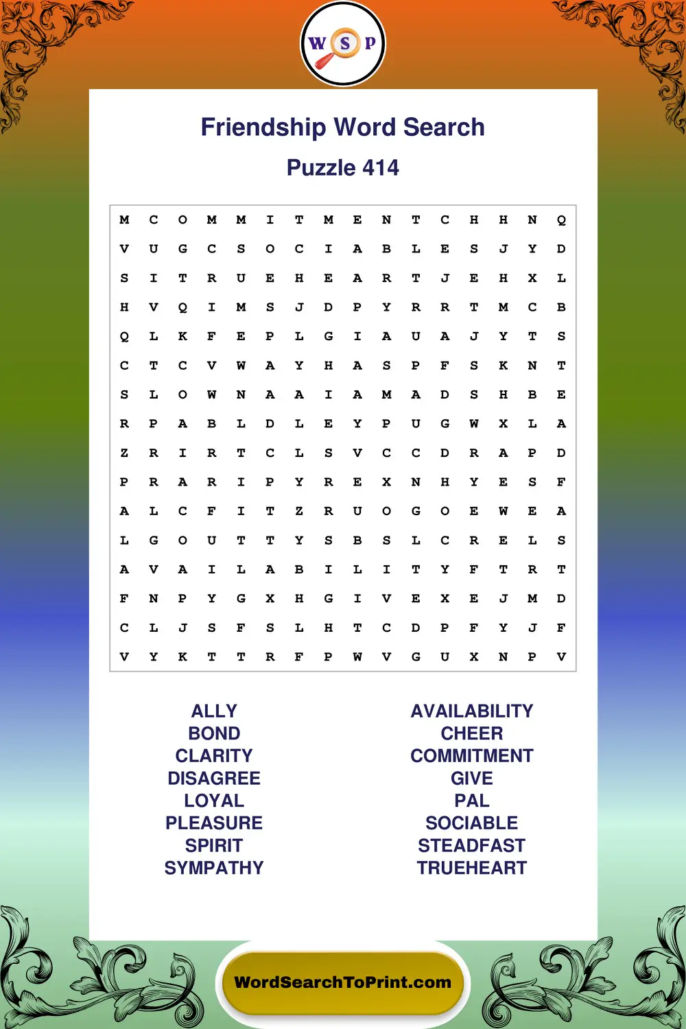 Friendship Word Search Puzzle 414