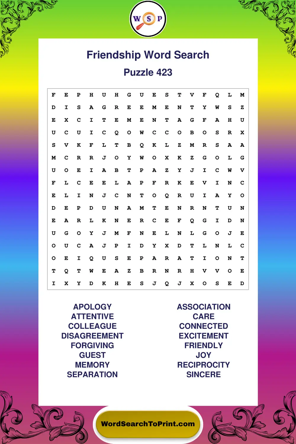 Friendship Word Search Puzzle 423