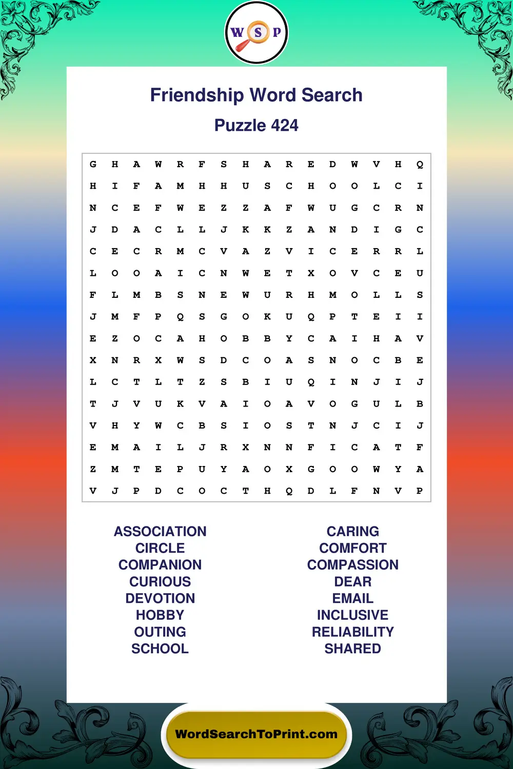 Friendship Word Search Puzzle 424