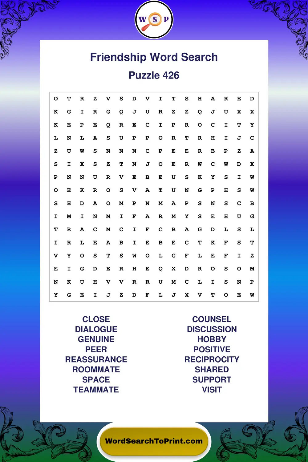 Friendship Word Search Puzzle 426
