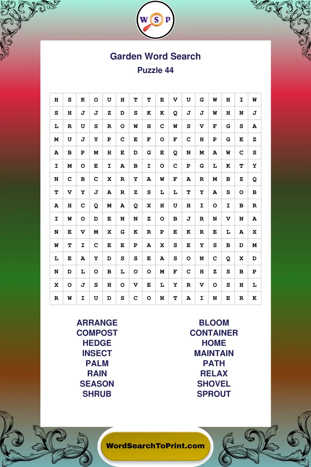 Garden Word Search Puzzle 44