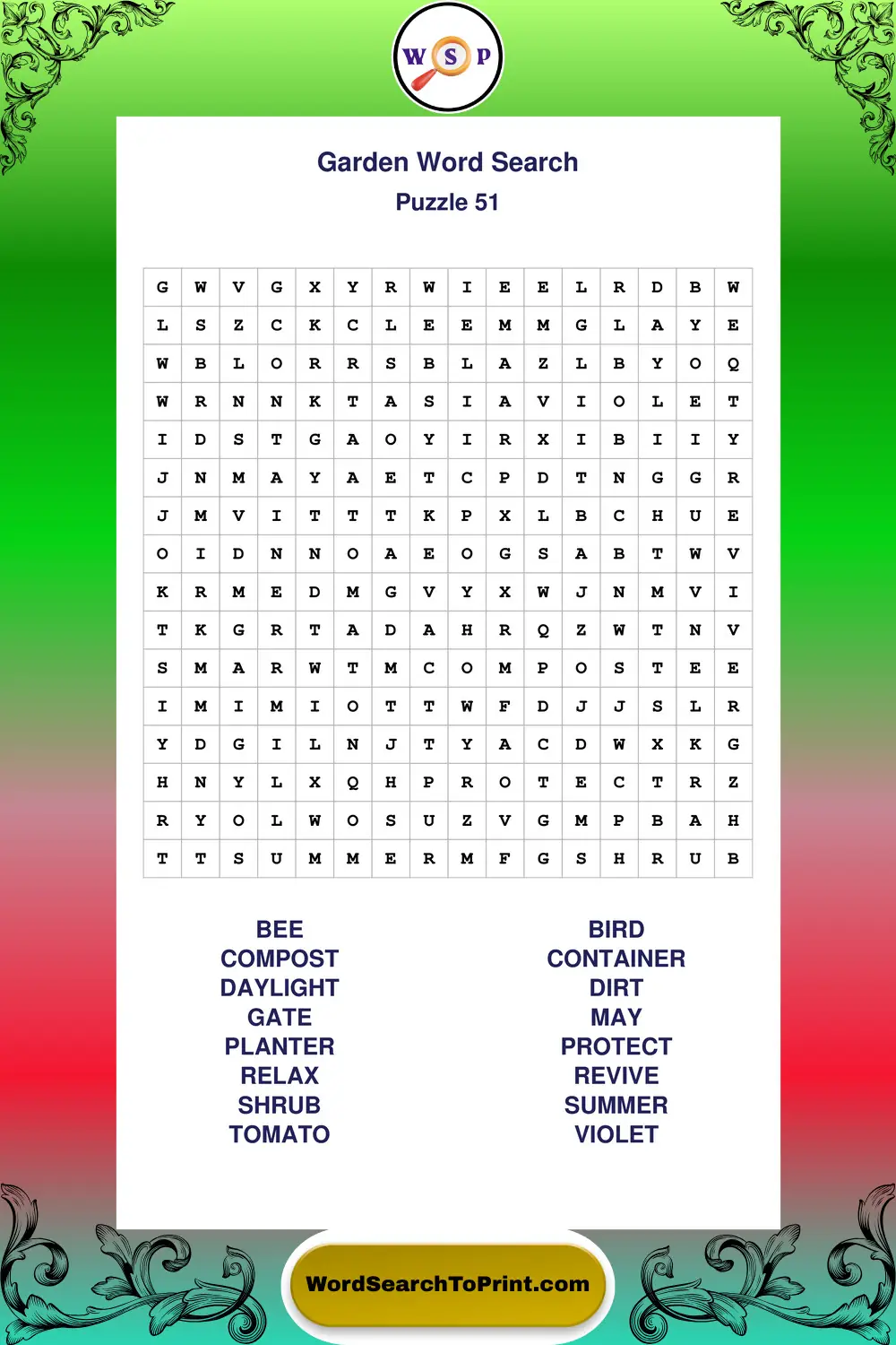Garden Word Search Puzzle 51