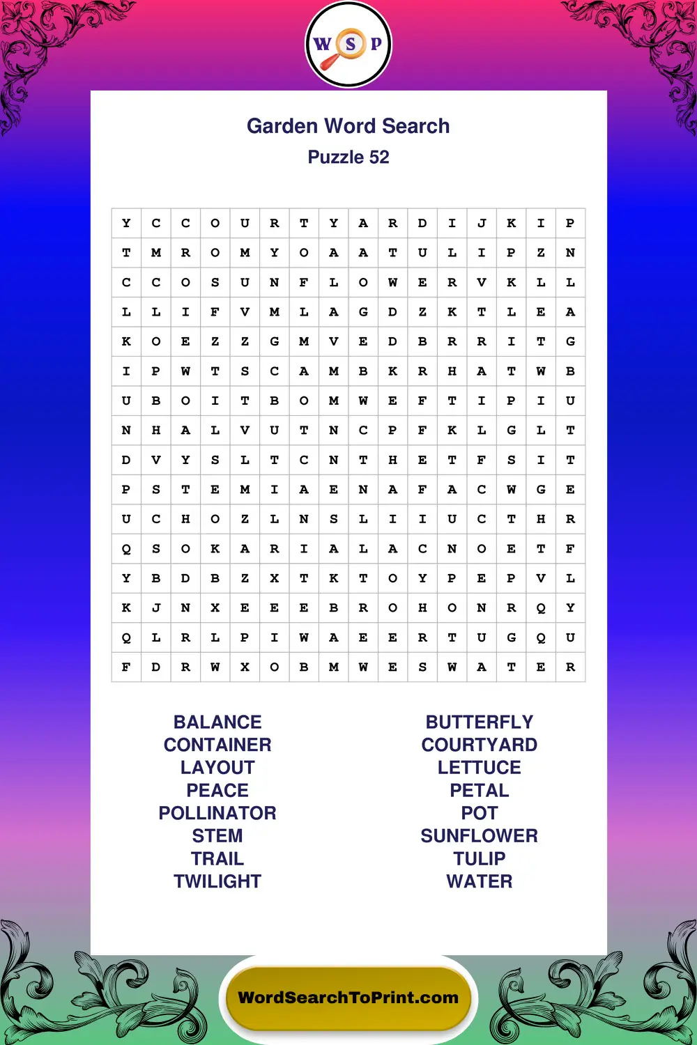 Garden Word Search Puzzle 52