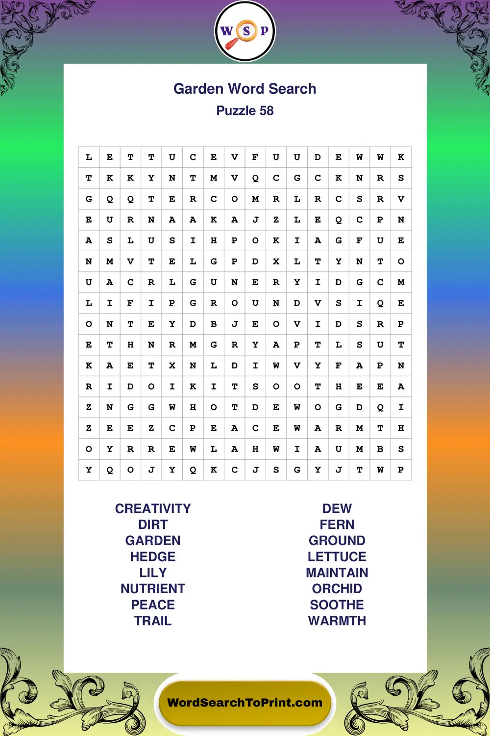 Garden Word Search Puzzle 58