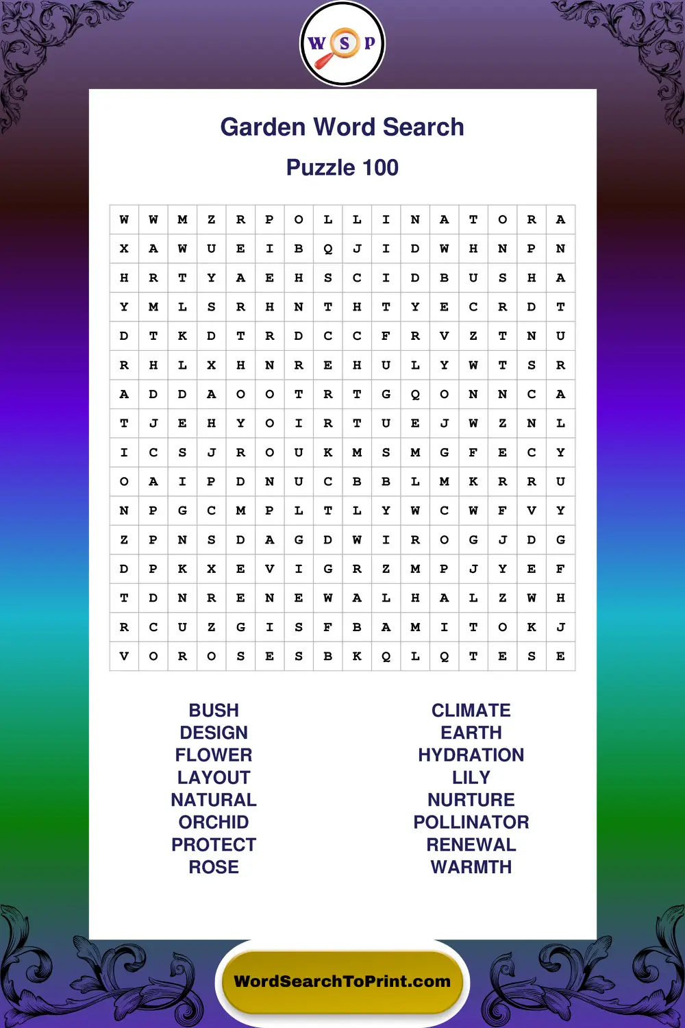 Garden Word Search Puzzle 100