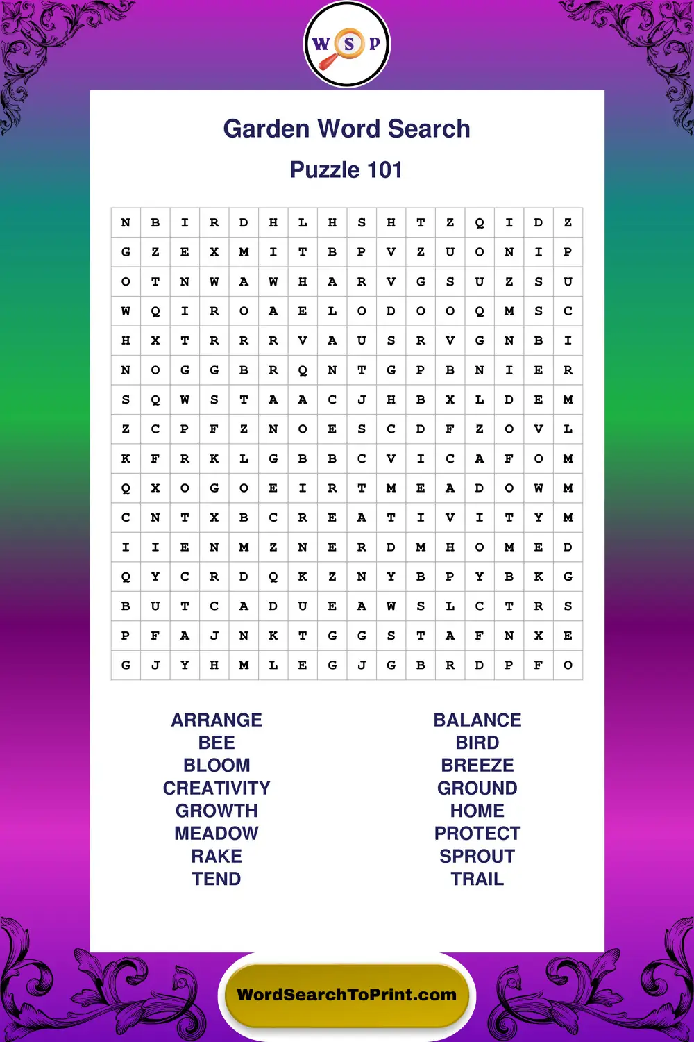 Garden Word Search Puzzle 101