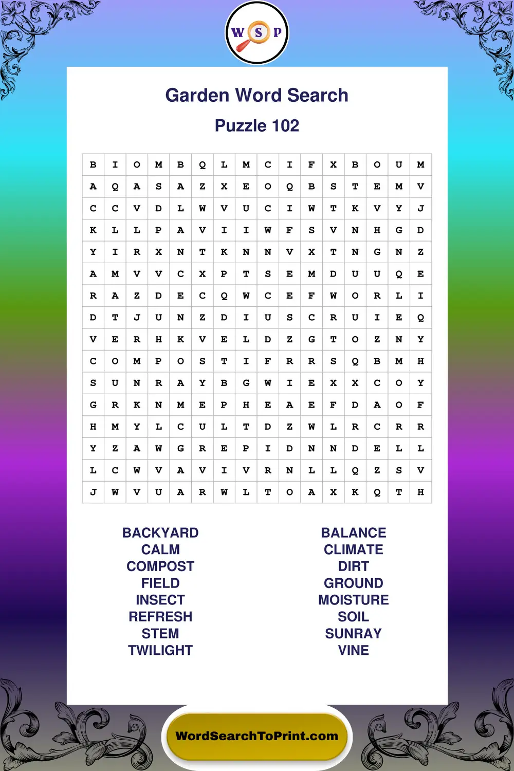 Garden Word Search Puzzle 102