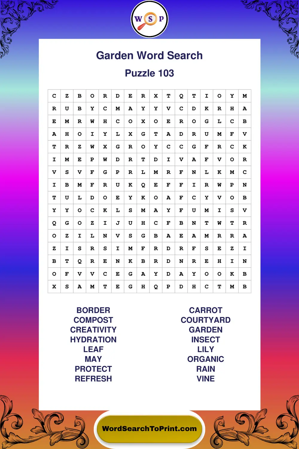 Garden Word Search Puzzle 103