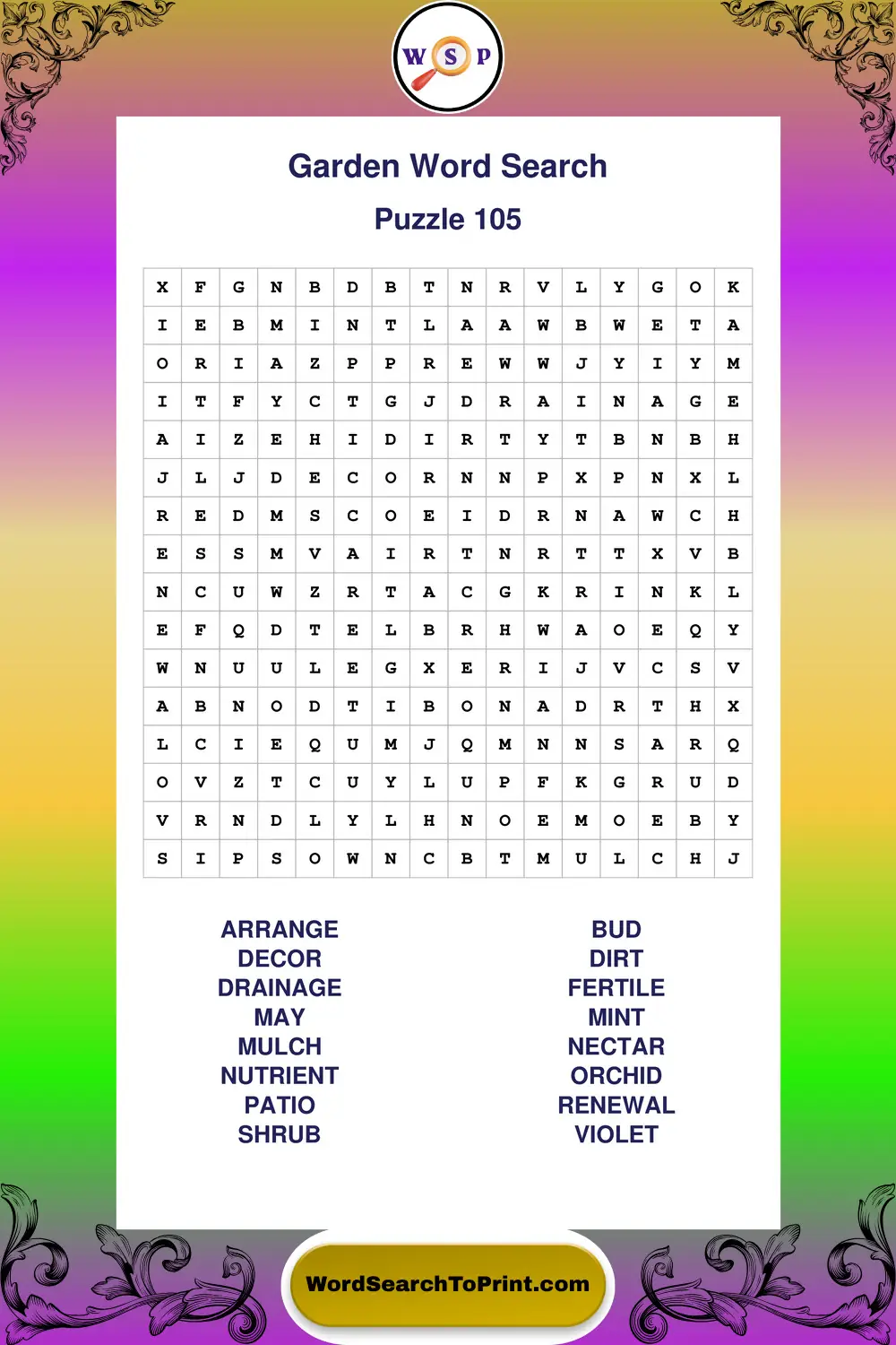 Garden Word Search Puzzle 105
