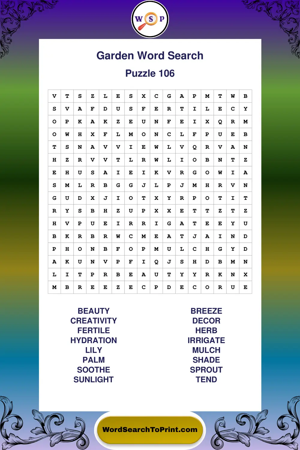Garden Word Search Puzzle 106